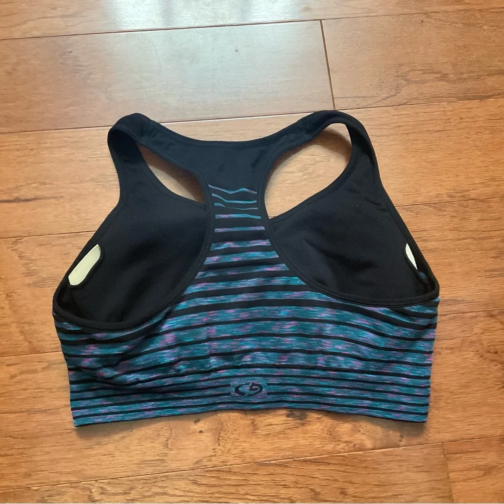 Champion Blue, Black Striped Racerback Sports Bra Padded Size XXL Gym Athletic